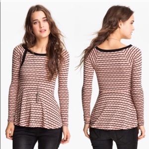 Free People Pink and Black striped Peplum Top